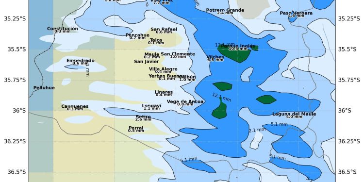 Precipitaciones llegan al Maule la noche de este martes