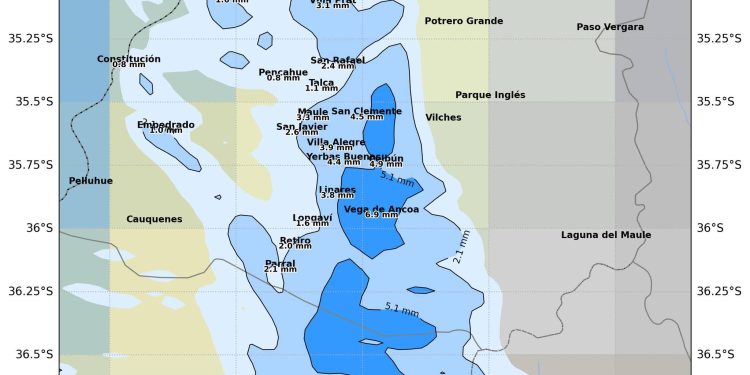 Lluvias moderadas habrá este sábado en el Maule