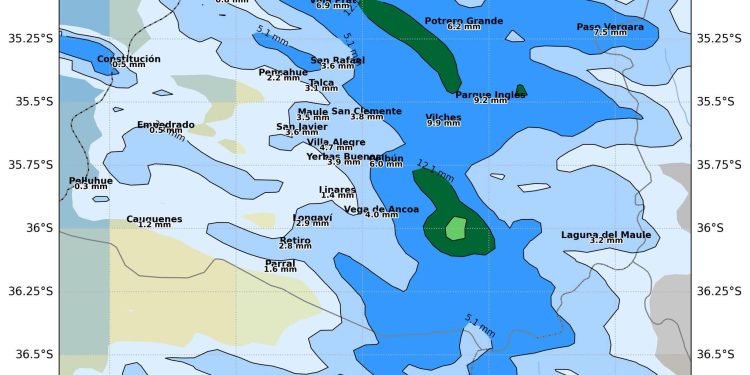 Precipitaciones moderadas y tormentas eléctricas en el Maule este miércoles