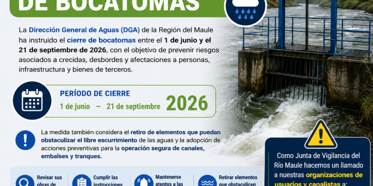 Cierre preventivo de bocatomas instruido por la DGA en Río Maule